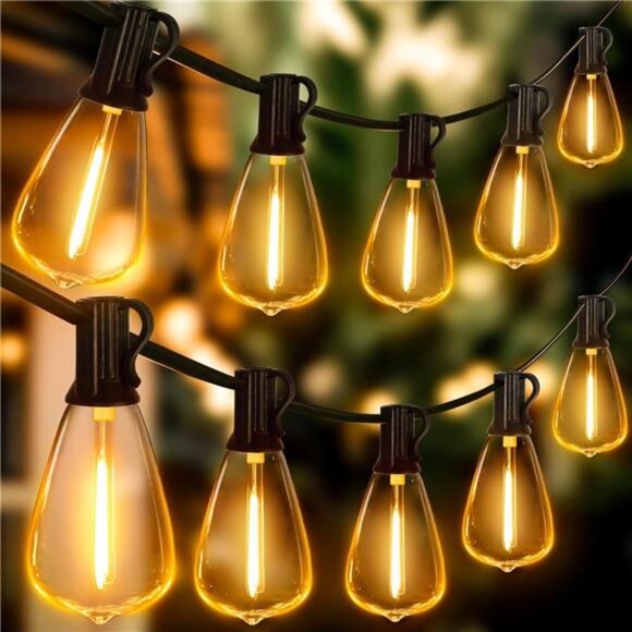 Outdoor String Lights 120FT with 60+2 Spare ST38 Vintage Bulbs, Shatterproof - Picture 1 of 7